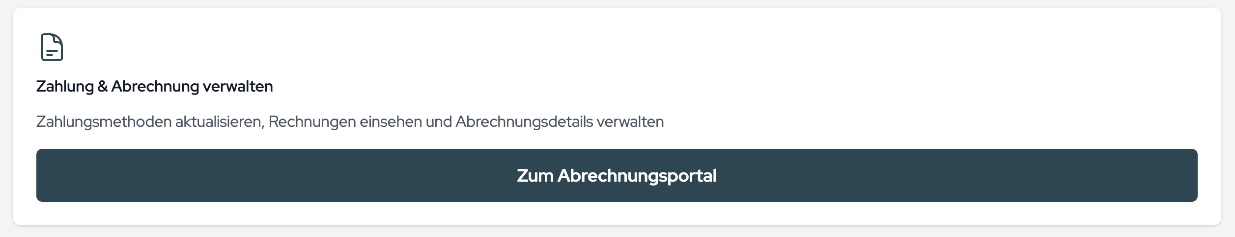 Die Schaltfläche „Zum Abrechnungsportal“ führt in das von Stripe bereitgestellte Portal.