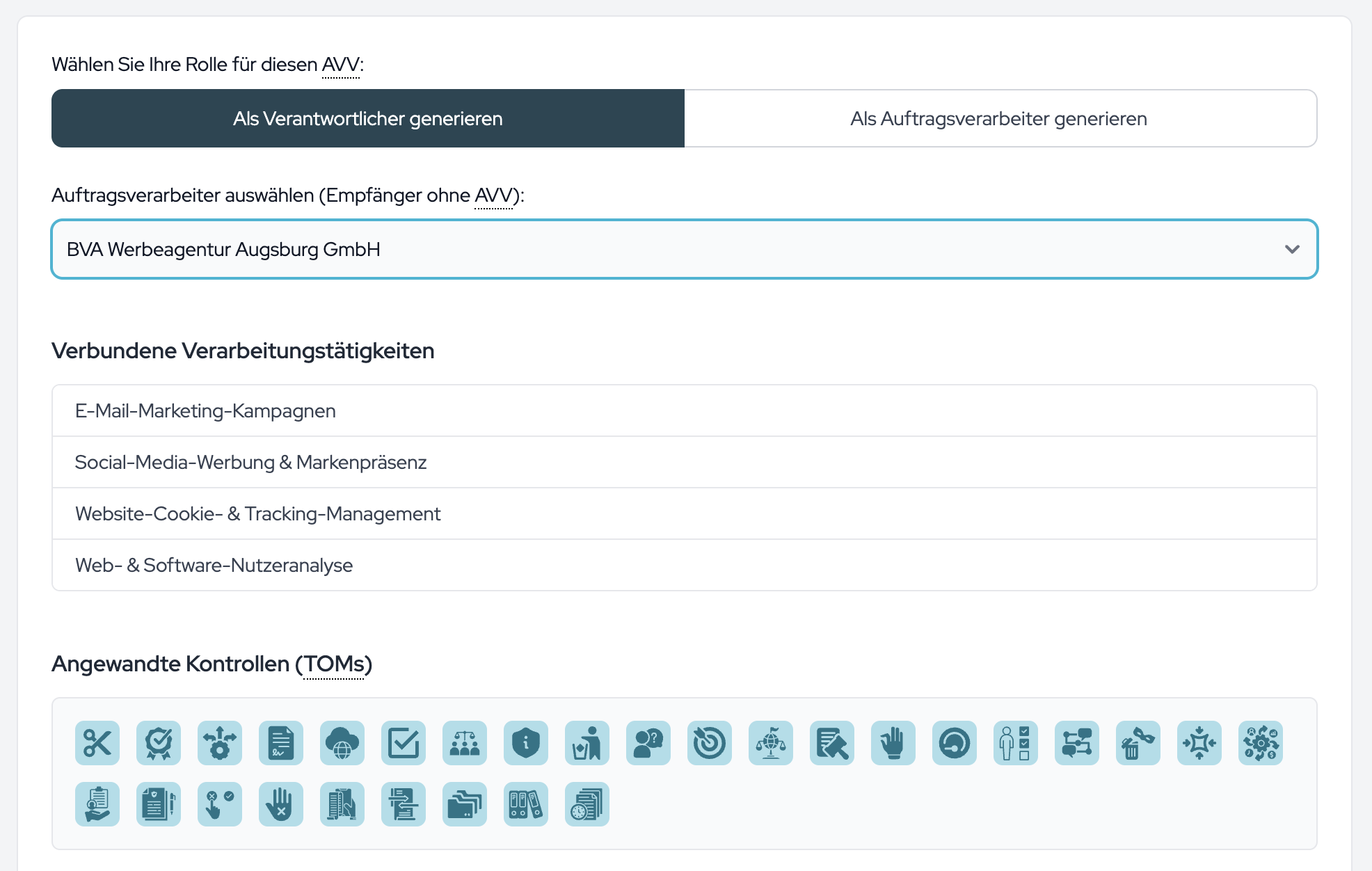 Selecting the DPA counterparty in Controller mode.