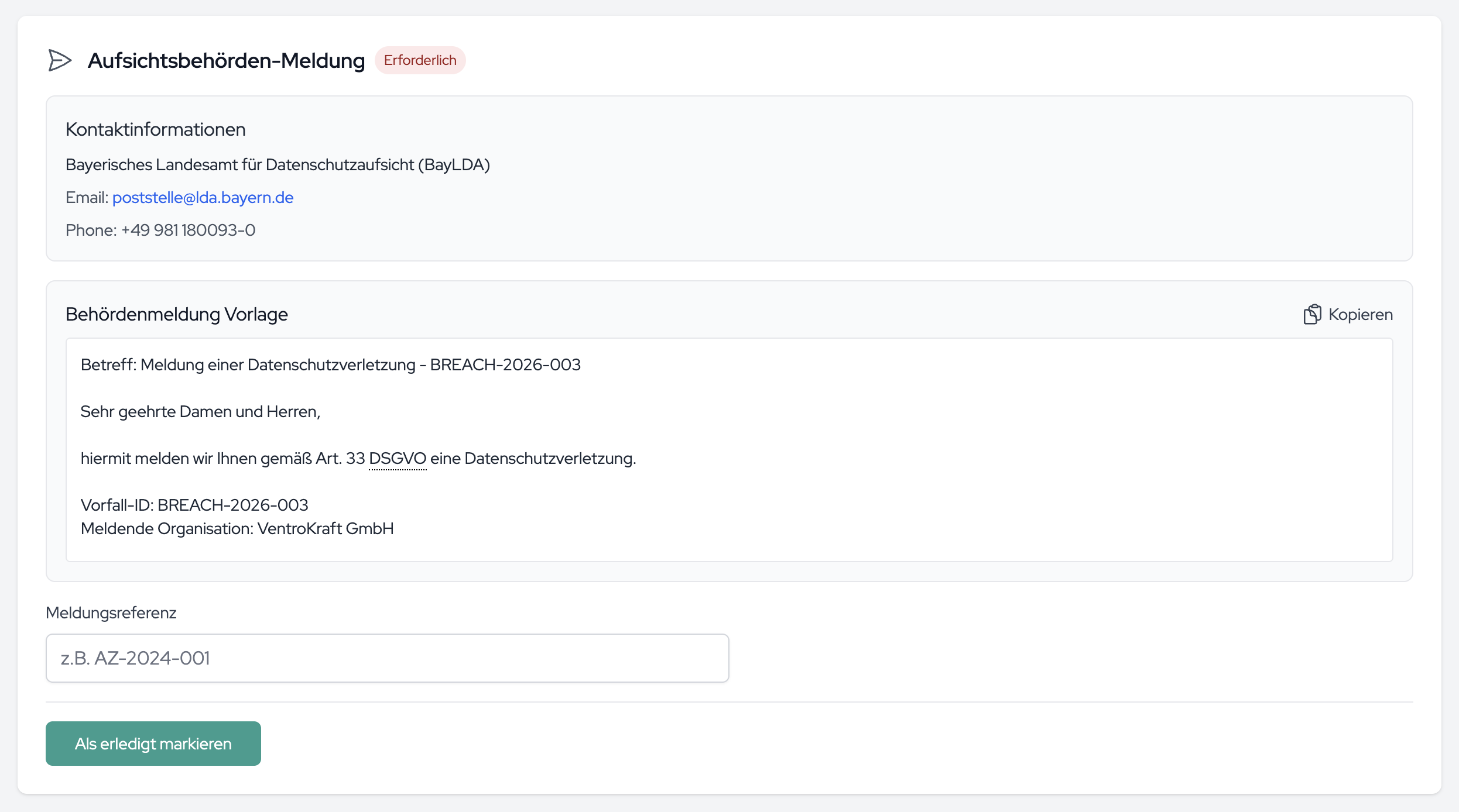 In Execute you document the measures and mark the authority and subject notifications as completed.