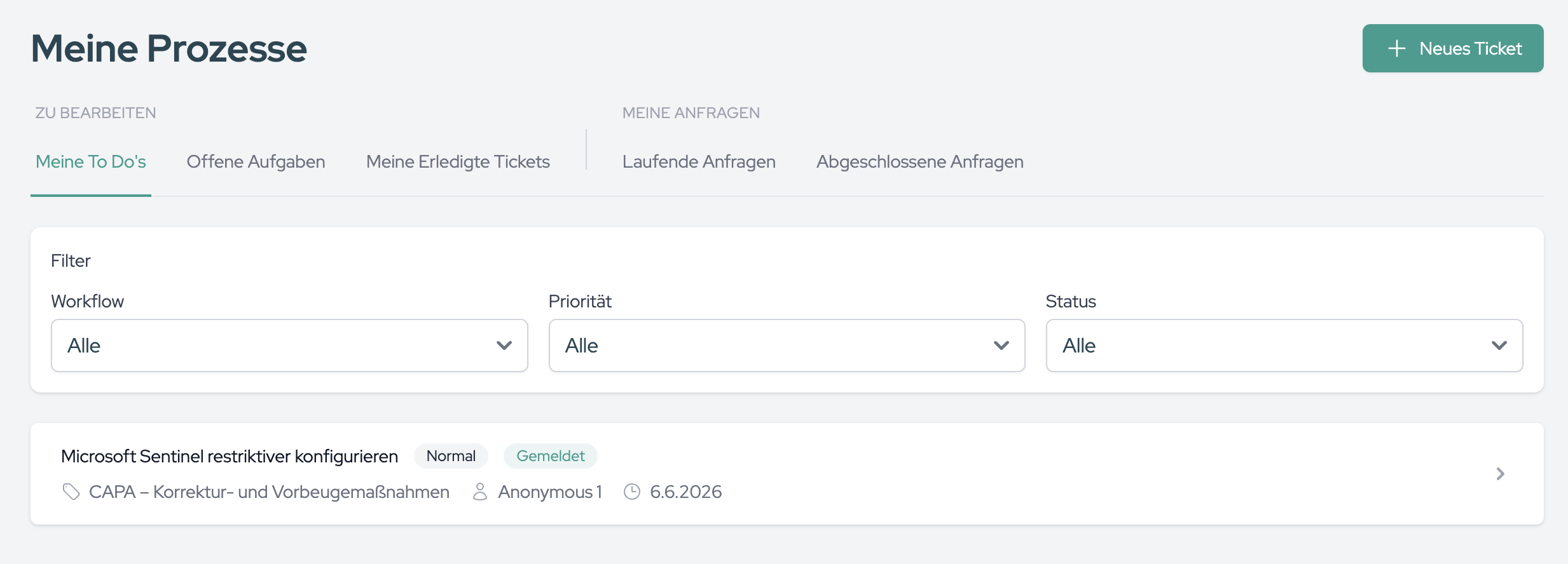 The “My Processes” page with the “To process” and “My requests” tab groups and the filters below them.