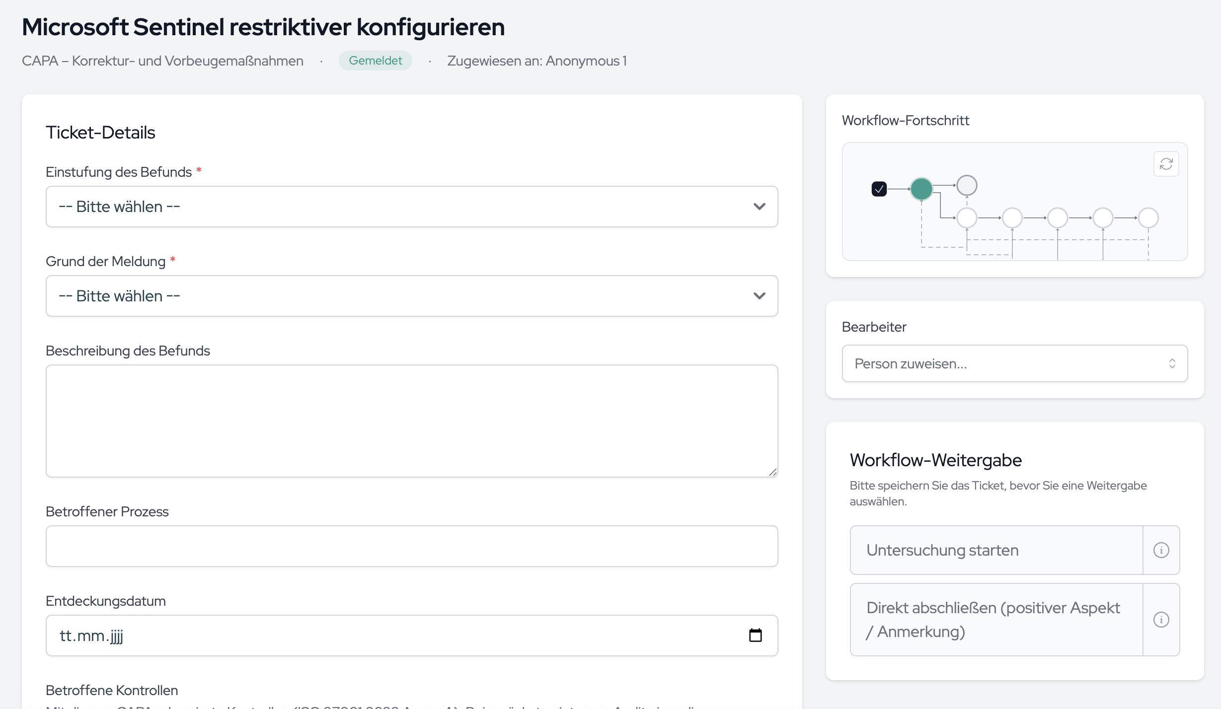 The Workflow Handoff with the next steps. The info icon shows open required fields, conditions and the authorized role.