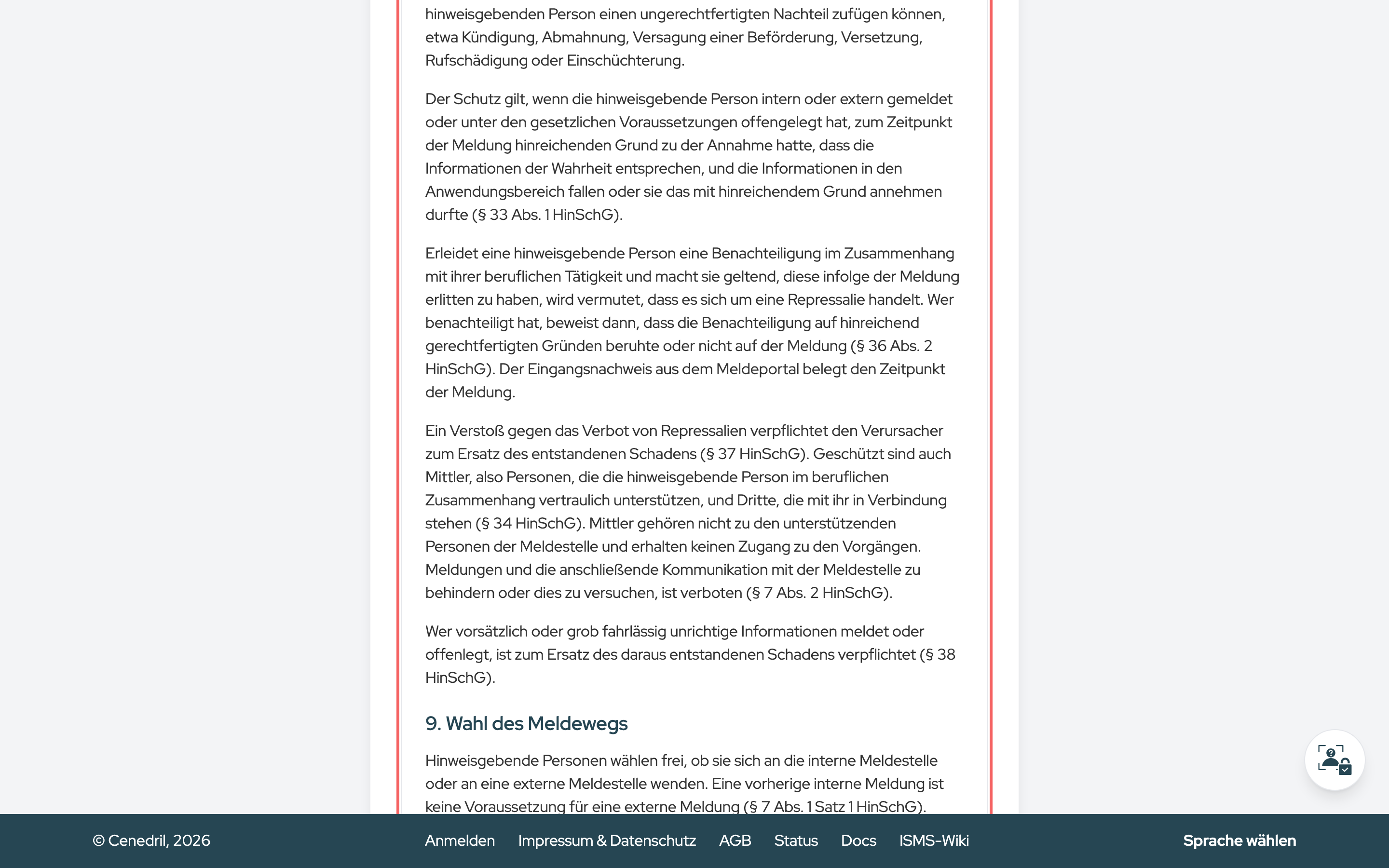 Die unterzeichnete Richtlinie im Portal, wählbar in Deutsch und Englisch.