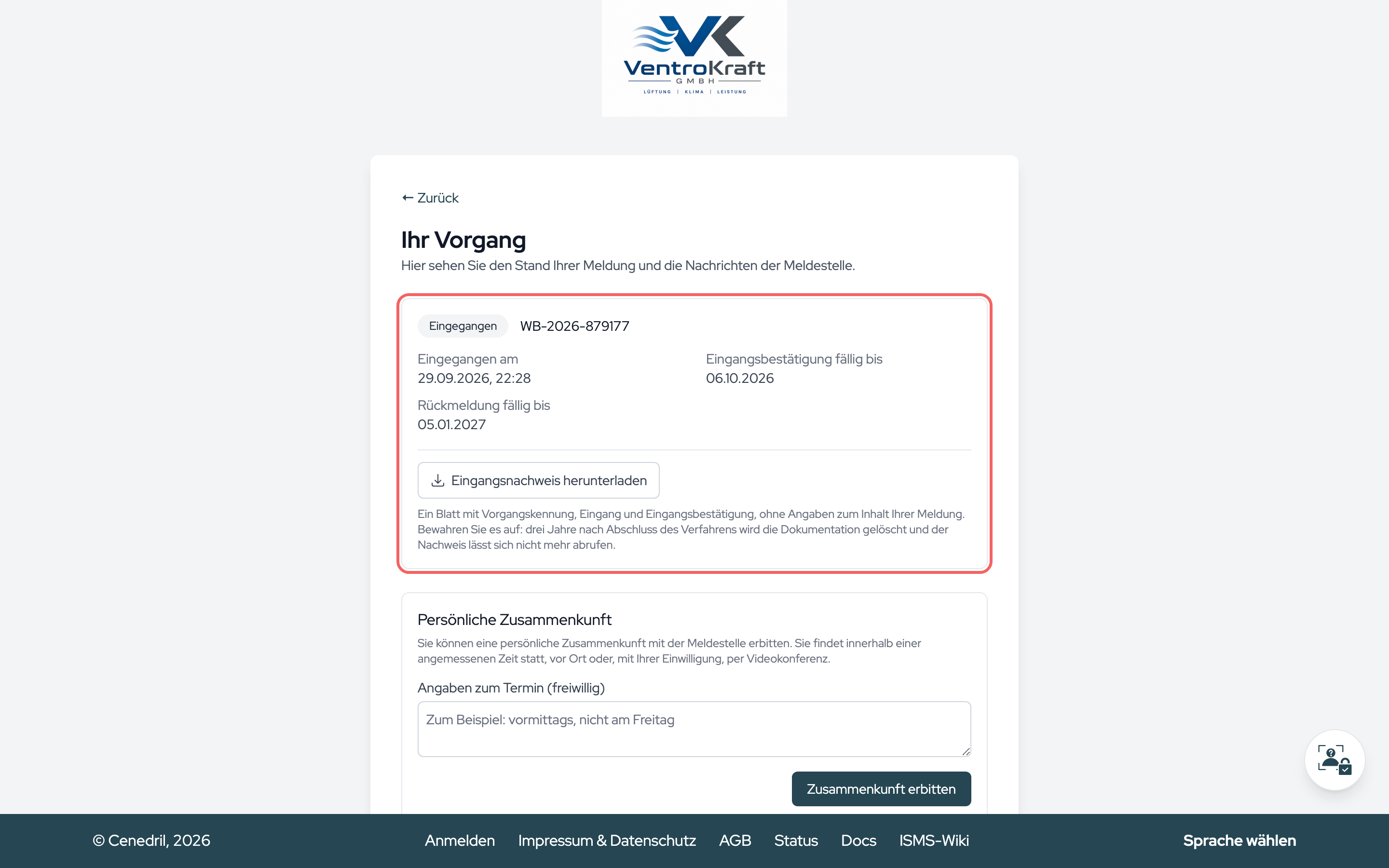 Der Vorgang aus Sicht der hinweisgebenden Person: Zustand, Fristen und der Eingangsnachweis zum Herunterladen.
