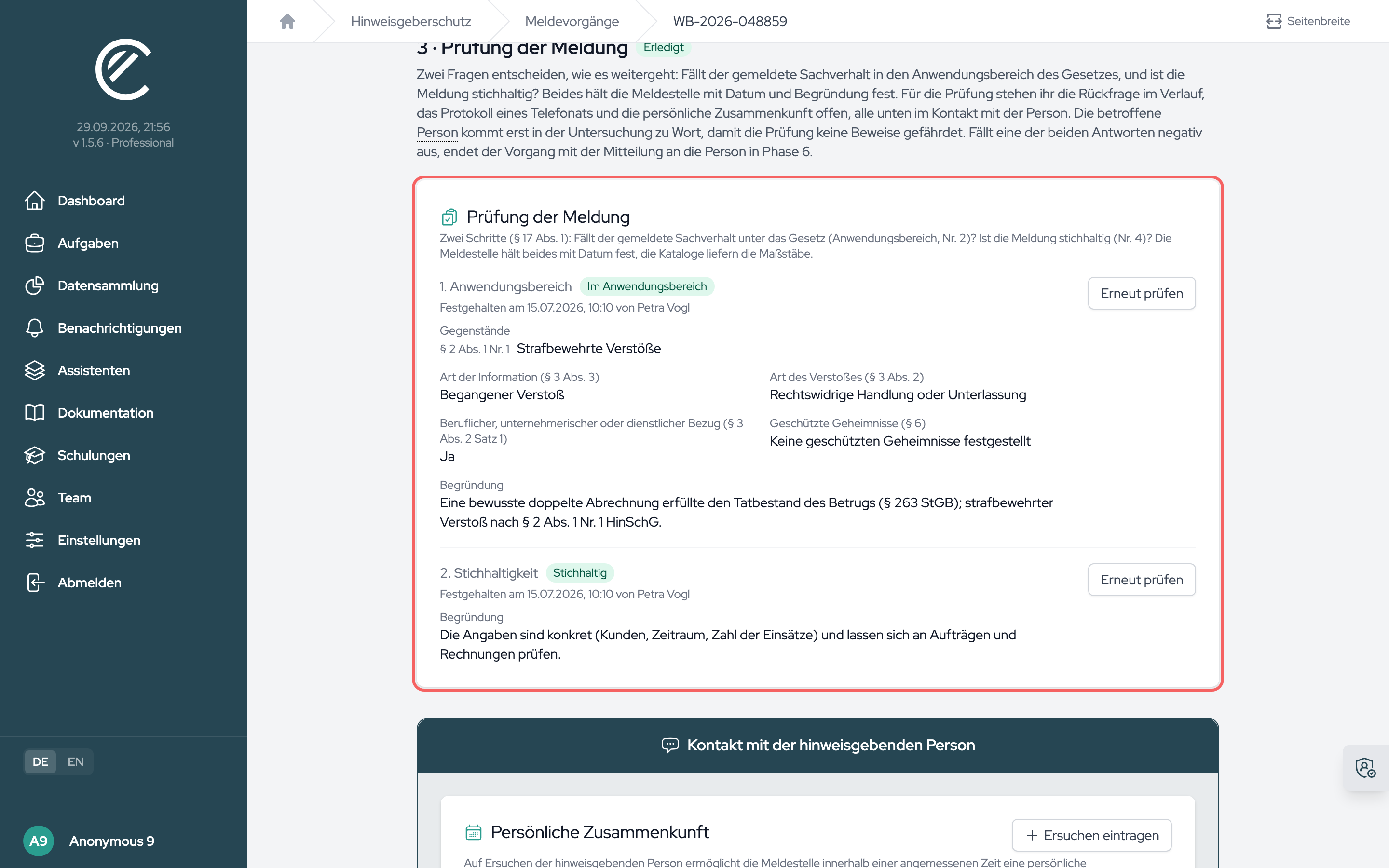 Die abgeschlossene Prüfung: im Anwendungsbereich mit Gegenständen und Begründung, stichhaltig mit Begründung.